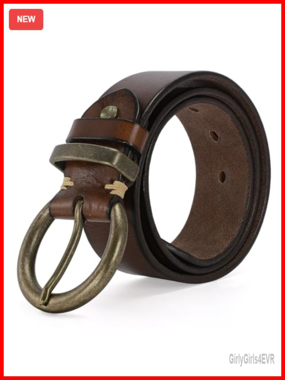 Womens 1.5" Leather Belt Large Brass Buckle Vintage Western Style